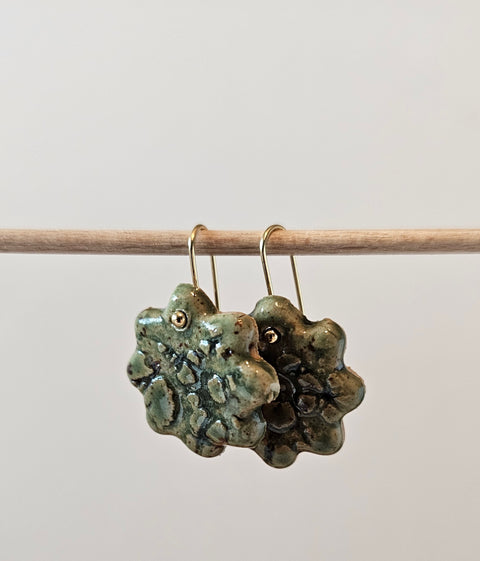 Handmade Ceramic Earrings – Green Flower