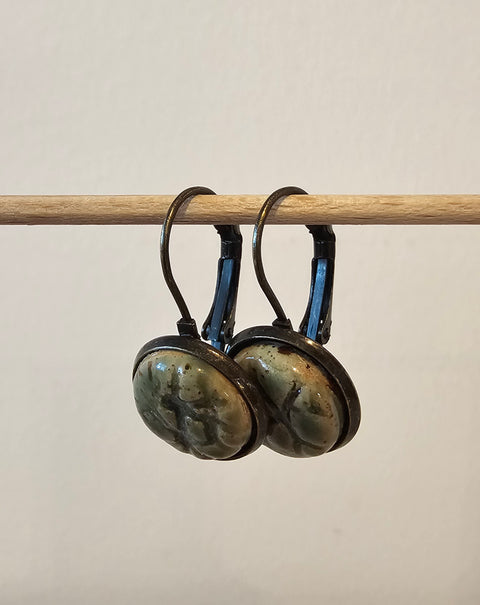 Handmade Ceramic Earrings – Green Mini Circle