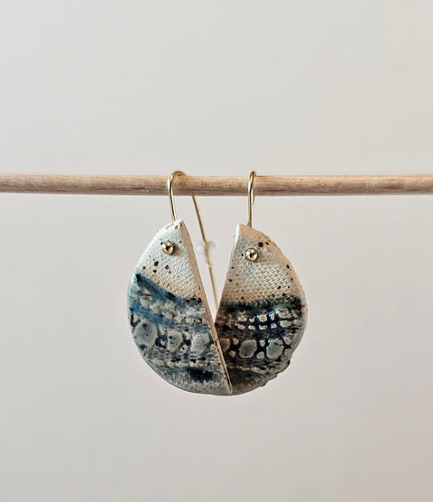 Handmade ceramic earrings – blue crescent