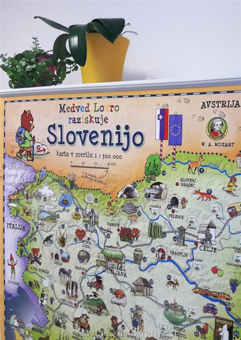 Medved Lovro explores Slovenia - Children's wall map of SLOVENIA, WRITE ERASE