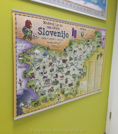 Medved Lovro explores Slovenia - Children's wall map of SLOVENIA, WRITE ERASE