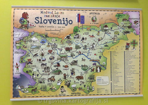 Medved Lovro explores Slovenia - Children's wall map of SLOVENIA, WRITE ERASE