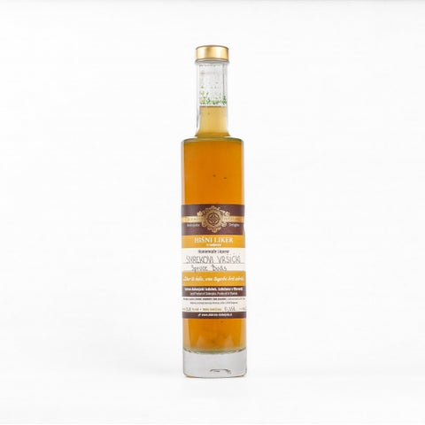 Homemade spruce tip liqueur