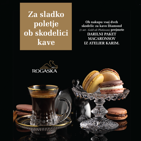 Skodelica za kavo Rogaška s podstavkom - Diamond Gold - Set 2 kos