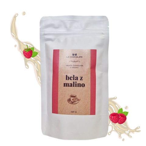 White hot chocolate powder with raspberry