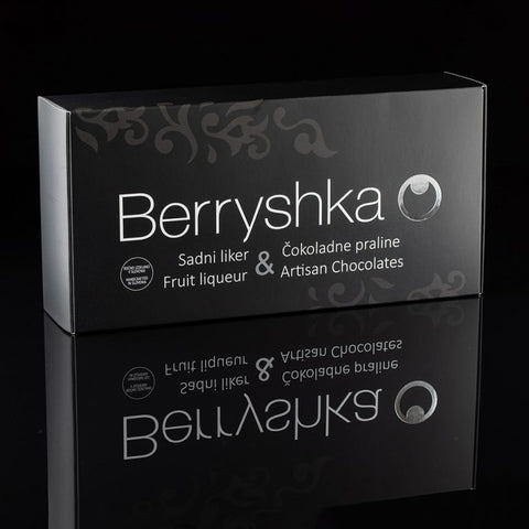Gift box ročno izdelani pralineji 140 g & sadni liker 500 ml